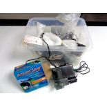 A box containing fish tank accessories to include pump,