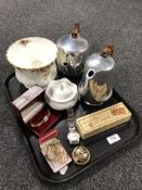 A tray containing miscellaneous to include boxed lady's rotary wristwatch,