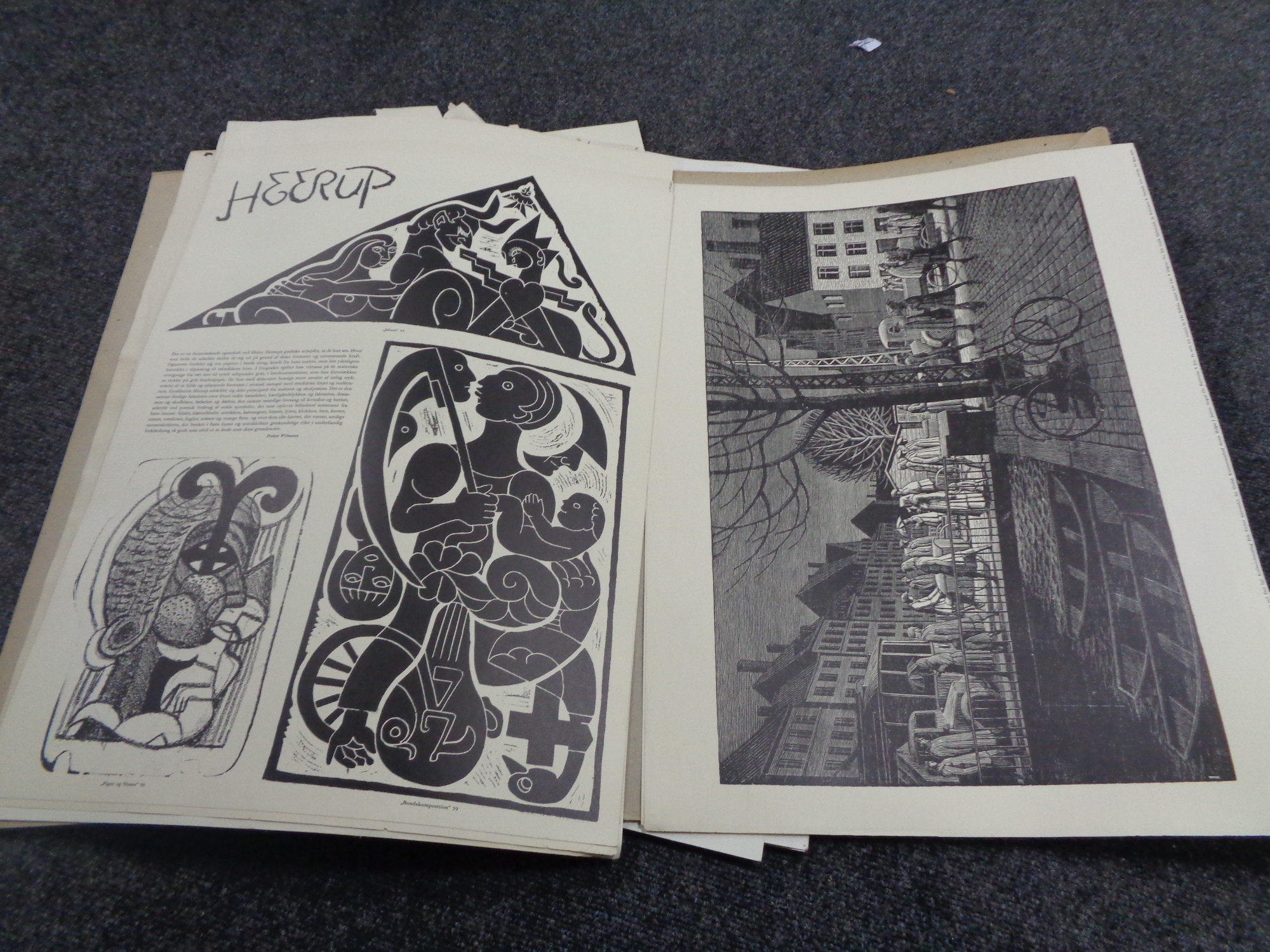 A large quantity of unframed pictures to include Alex Secher lithographic prints, paper collages, - Image 3 of 4