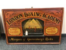 A vintage hand painted advertising board "London Boxing Academy",