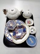 A tray of assorted china to include three pieces of Wedgwood Country Ware,