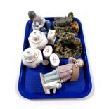 A tray of two Nao figures, cottage ornaments,