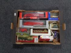 A box containing assorted boxed die cast vehicles to include Corgi, Super Hauliers,