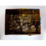 A tin containing pre decimal English coinage to include sixpences,