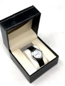 A gent's Klaus Kobec stainless steel quartz calendar wristwatch, boxed.