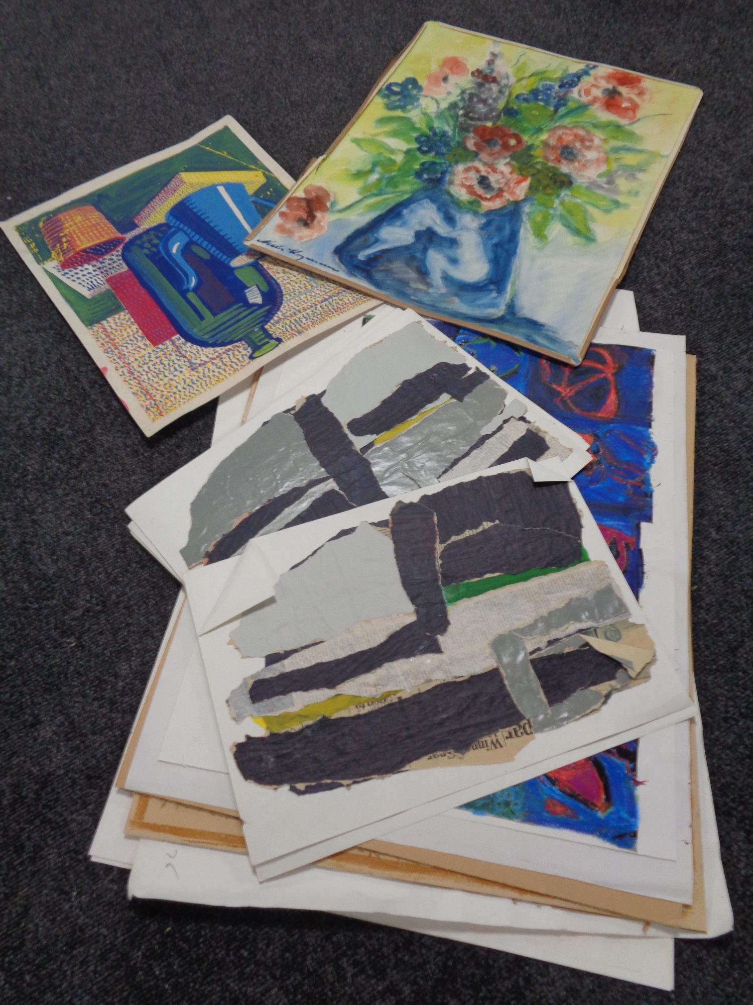 A large quantity of unframed pictures to include Alex Secher lithographic prints, paper collages, - Image 4 of 4