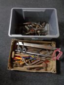 Two boxes of braces, rotary drills, saws, files,