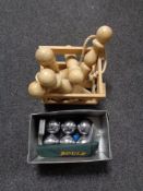A tray containing French boules and skittles