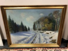 Continental school : A snowy landscape, oil on canvas,