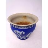 A Wedgwood Jasperware blue and white plant pot