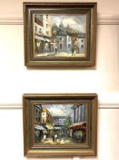 Carol Burnett : Parisian Street Scenes, a pair of oil paintings on canvas, both signed,