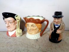 Three Royal Doulton character jugs, Old King Cole, character jugs from Williamsburg,