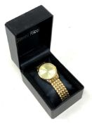 A gent's Gianni Ricci gold plated quartz calendar wristwatch, boxed.