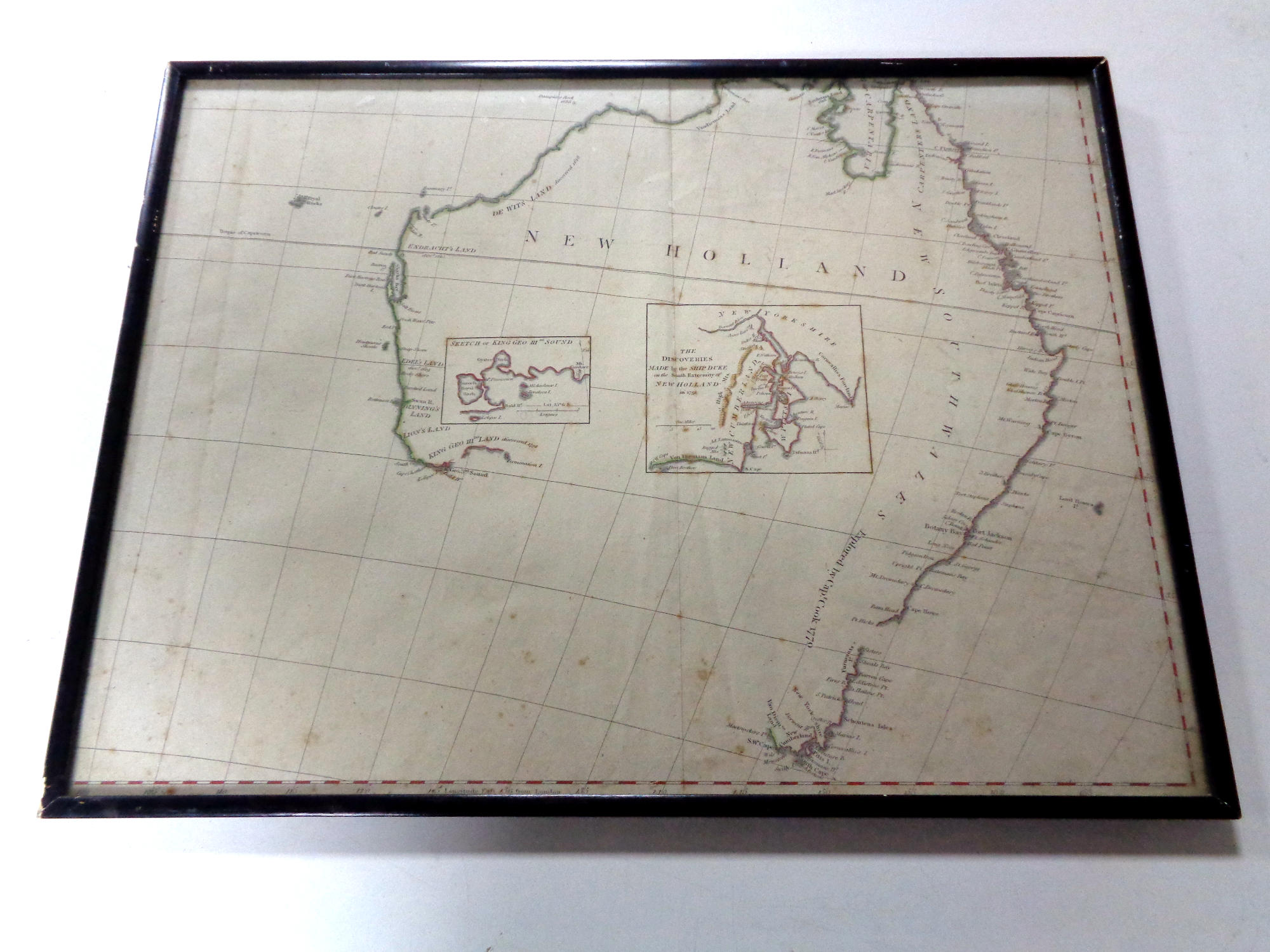 An antiquarian map of New Holland in 1791, made from the discoveries by the ship Duke,