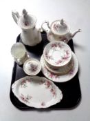 A tray of eighteen pieces of Royal Albert Lavender Rose tea china