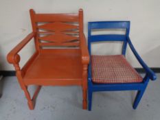 Two antique painted armchairs