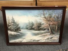 Contemporary school, a frozen river landscape, oil on canvas, signed Williams,