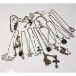 Fifteen various silver and white metal pendants on chains (15)