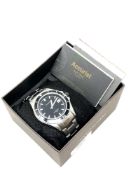 A gent's Accurist stainless steel quartz calendar wristwatch, boxed.