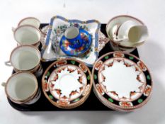 A tray of part Royal Vale and antique china tea services,