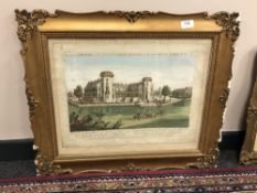 An early 19th century hand coloured engraving depicting a continental palace,