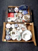 Two boxes of china - teapots, vases, mugs,