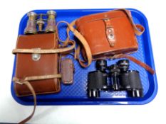 A tray containing a leather cased Zenith stereo, field glasses,