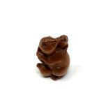 A carved Chinese hardwood netsuke - Rabbit seated on fruit