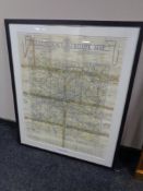 A framed mid 20th century AA London route map