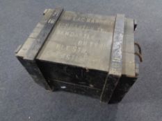 A vintage wooden ammunition crate