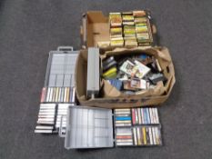 Two boxes of 8 track cassettes and audio cassettes
