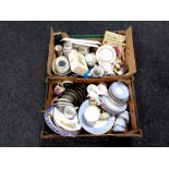 Two boxes of miscellaneous tea china and dinner ware, teapots, vases,