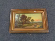 J Ducker (late 19th century/20th century) Two oils on board depicting figures in rural landscapes