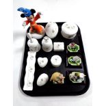 A tray of assorted ornaments to include Mexican Mickey Mouse, Fantasia figure,