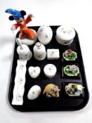 A tray of assorted ornaments to include Mexican Mickey Mouse, Fantasia figure,