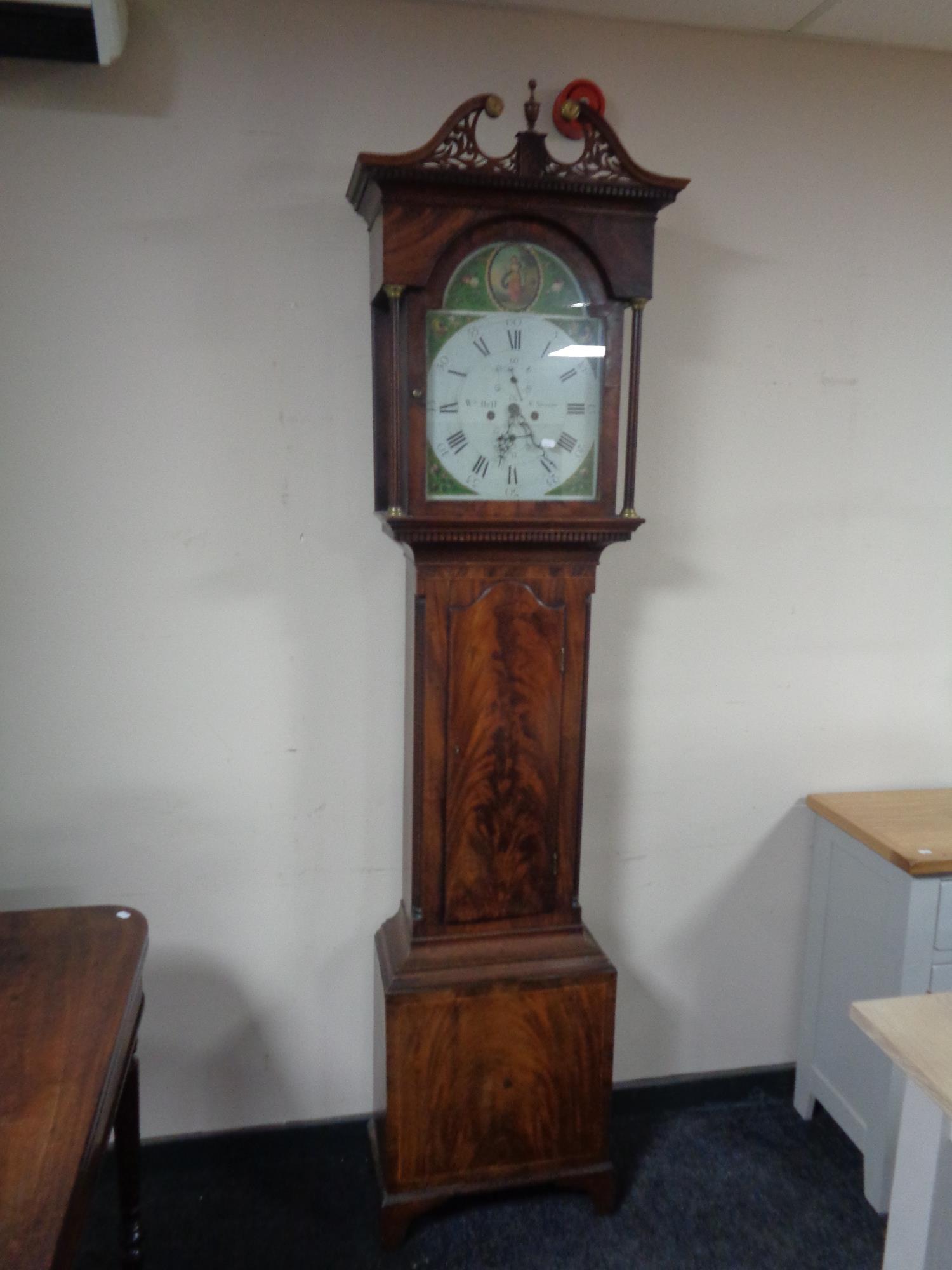 A 19th century inlaid mahogany longcase clock with painted signed William Hall,