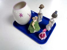 A tray of two Nao figures, Royal Ballet Covent Garden vase, Coalport figure Valentine Debutant,