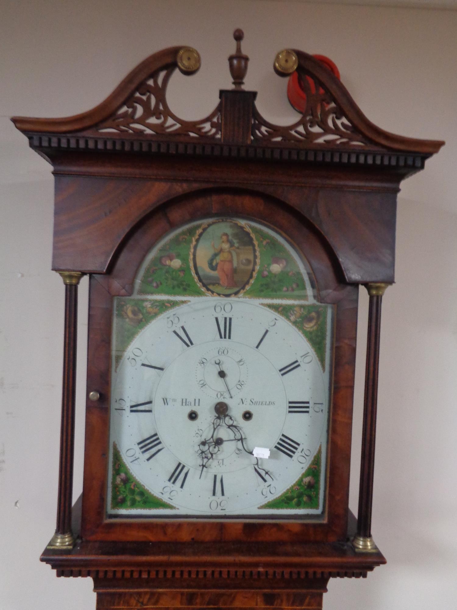 A 19th century inlaid mahogany longcase clock with painted signed William Hall, - Image 2 of 2