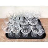 A tray of assorted cut glass and lead crystal drinking glasses