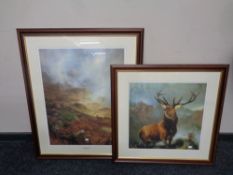 A Sir Edwin Landseer print, Monarch of the Glen, framed, together with an Elizabeth Halstead print,