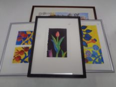 A Nerys Anne Johnson painting, Coral Pink Tulip with Leaves,