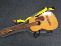 A Spanish acoustic guitar in carry bag