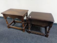 A good quality oak occasional table and a further Ercol lamp table in an antique finish