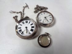 Two silver cased pocket watches, one with Albert,