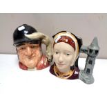 Two Royal Doulton character jugs : Catherine of Aragon D6643 and Gone Away D6351