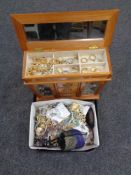 A tray containing jewellery chest and large quantity of assorted costume jewellery