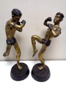 A pair of brass figures of Thai boxers, height 46 cm,