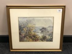 Twentieth Century School : An Open River Landscape with Trees in Blossom, watercolour,