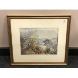 Twentieth Century School : An Open River Landscape with Trees in Blossom, watercolour,