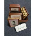 A box of a quantity of assorted framed prints to include Ronald Embleton print of Victorian